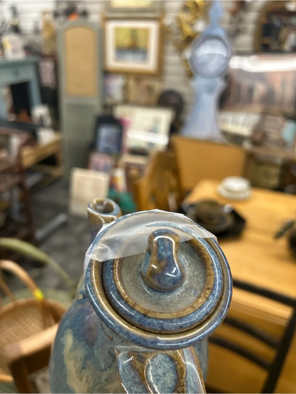 Art pottery Handcrafted Blue Ceramic Teapot - Elegant Glazed Home Art